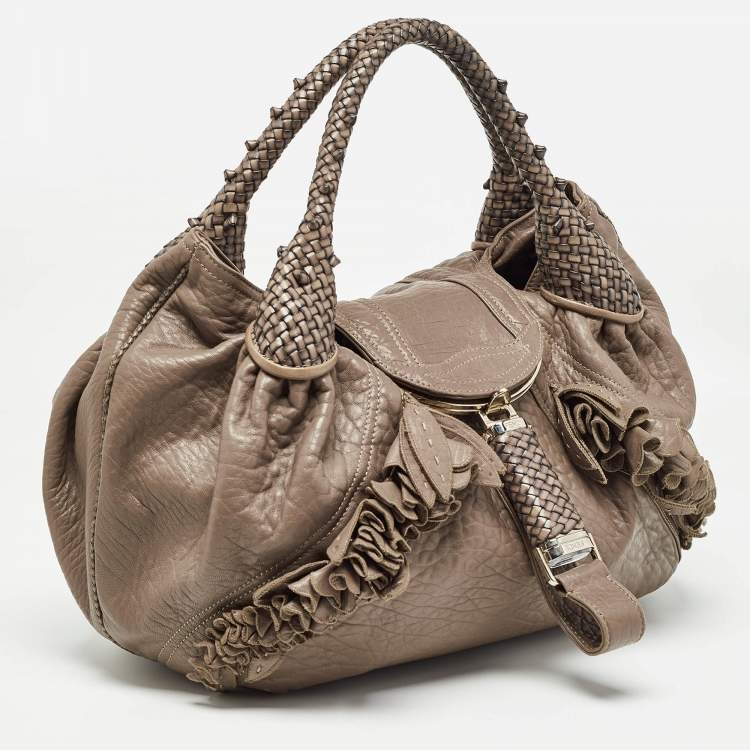 Pre Owned Fendi Beige Leather Raffle Spy Hobo