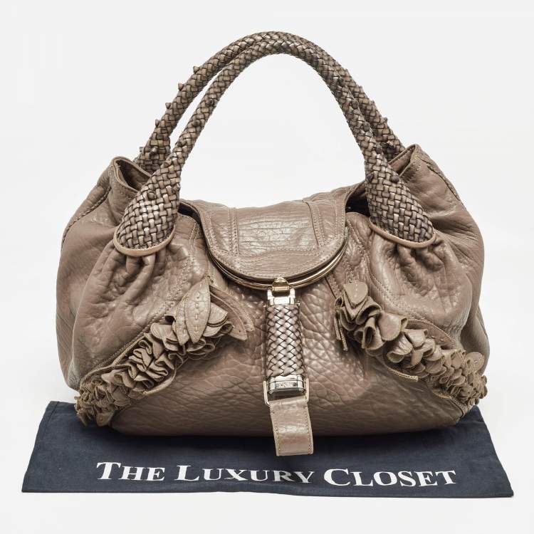 Pre Owned Fendi Beige Leather Raffle Spy Hobo