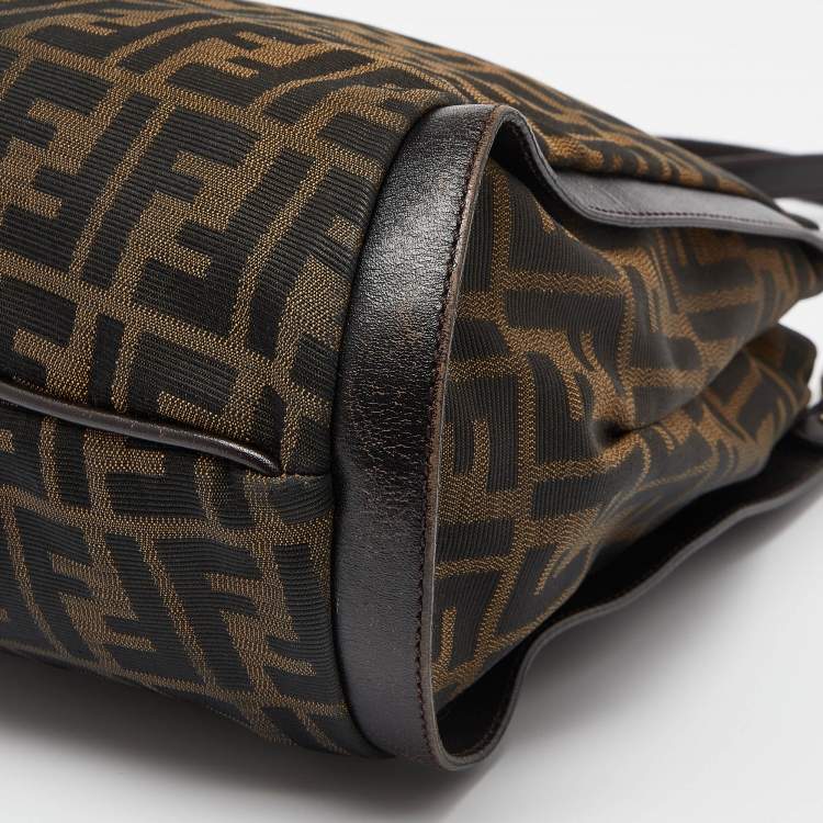 Pre Owned Fendi Tobacco Zucca Canvas and Leather Medium Chef Tote