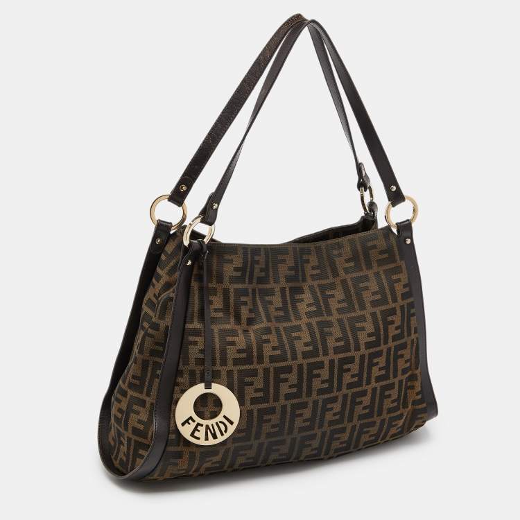 Pre Owned Fendi Tobacco Zucca Canvas and Leather Medium Chef Tote
