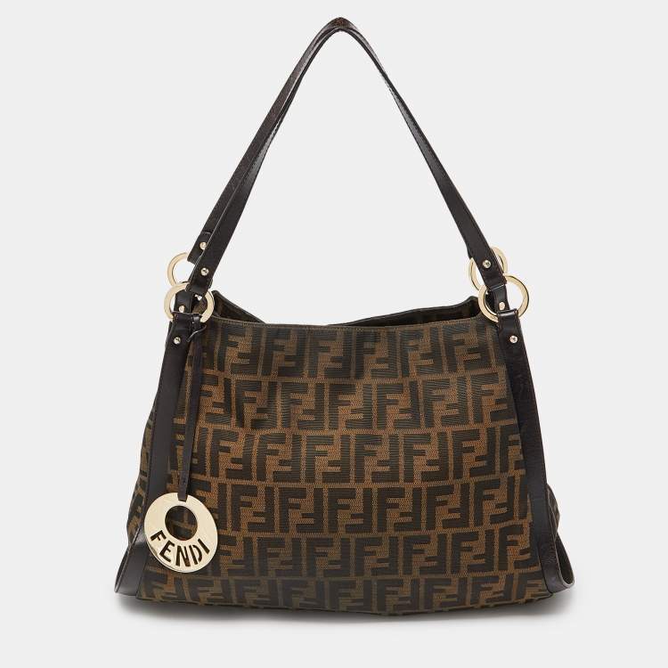Pre Owned Fendi Tobacco Zucca Canvas and Leather Medium Chef Tote