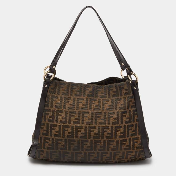 Pre Owned Fendi Tobacco Zucca Canvas and Leather Medium Chef Tote