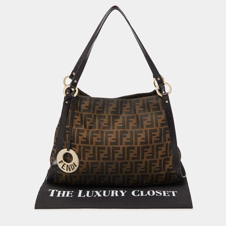 Pre Owned Fendi Tobacco Zucca Canvas and Leather Medium Chef Tote