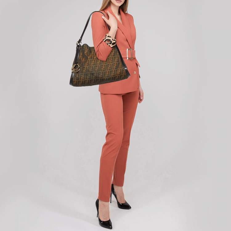Pre Owned Fendi Tobacco Zucca Canvas and Leather Medium Chef Tote