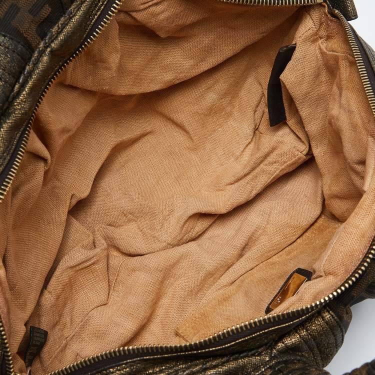Pre Owned Fendi Metallic/Brown Zucca Coated Canvas and Fabric Mini Spy Hobo 