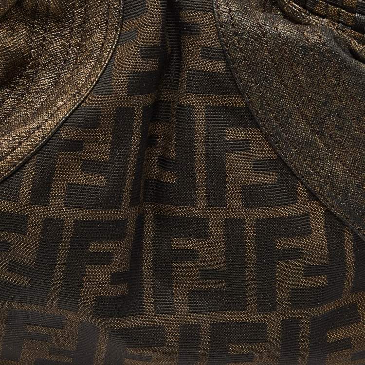 Pre Owned Fendi Metallic/Brown Zucca Coated Canvas and Fabric Mini Spy Hobo 