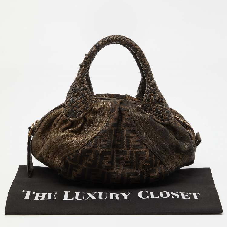 Pre Owned Fendi Metallic/Brown Zucca Coated Canvas and Fabric Mini Spy Hobo 