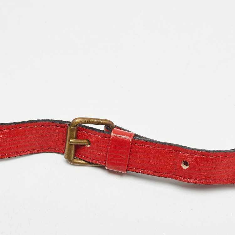 Pre Owned Fendi Red Zucchino Canvas and Leather Crossbody Bag