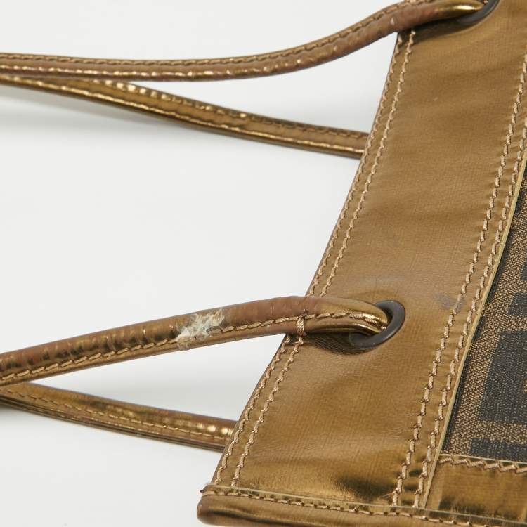 مملوكة مسبقًا Fendi Metallic Zucca Coated Canvas and Leather Mini Tote