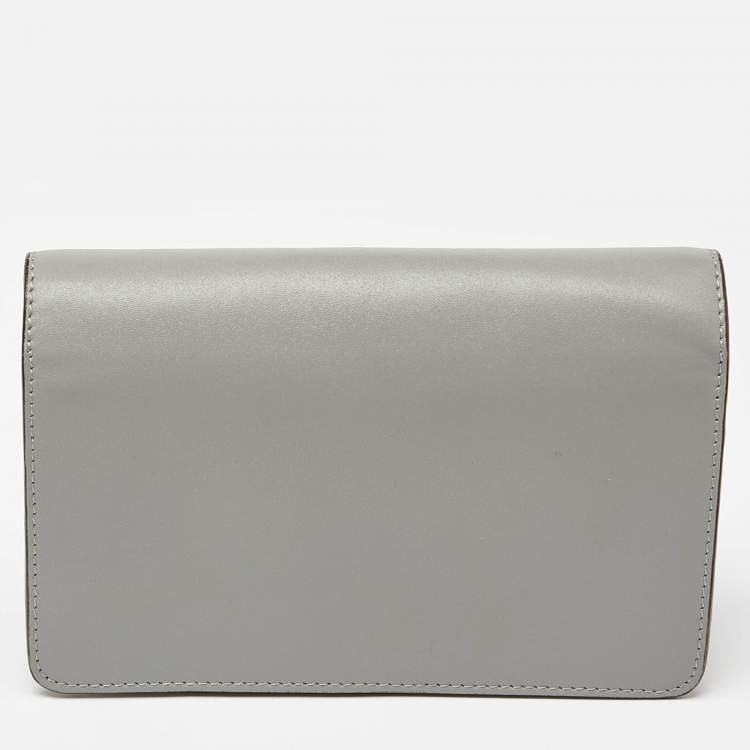 Pre Owned Fendi Grey Leather Rainbow Stud Tube Wallet On Chain