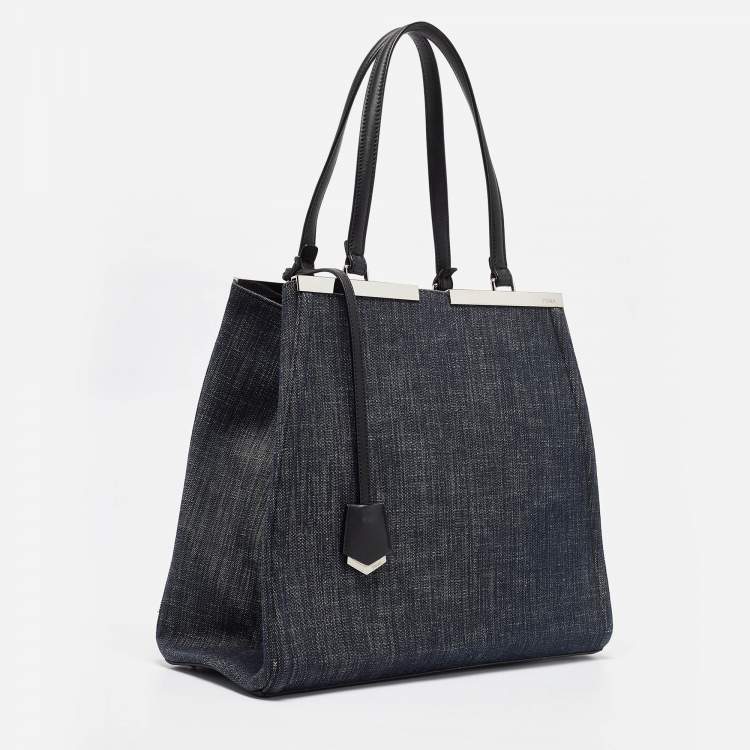 Pre Owned Fendi Dark Blue Denim Large 3Jours Tote
