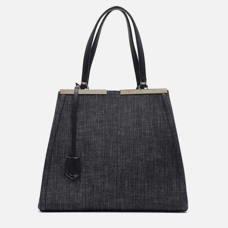 Pre Owned Fendi Dark Blue Denim Large 3Jours Tote