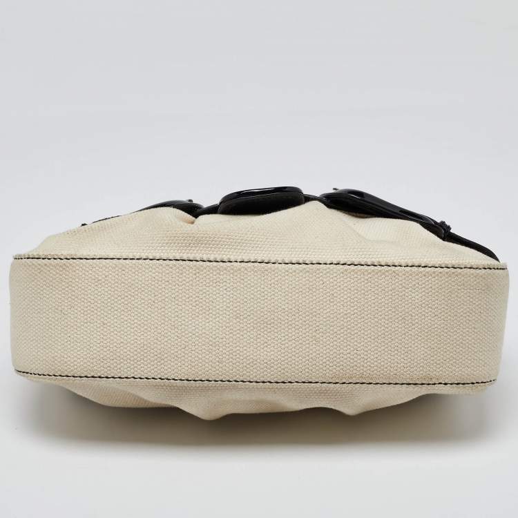 Pre Owned Fendi Cream/Black Canvas and Patent Leather B Shoulder Bag