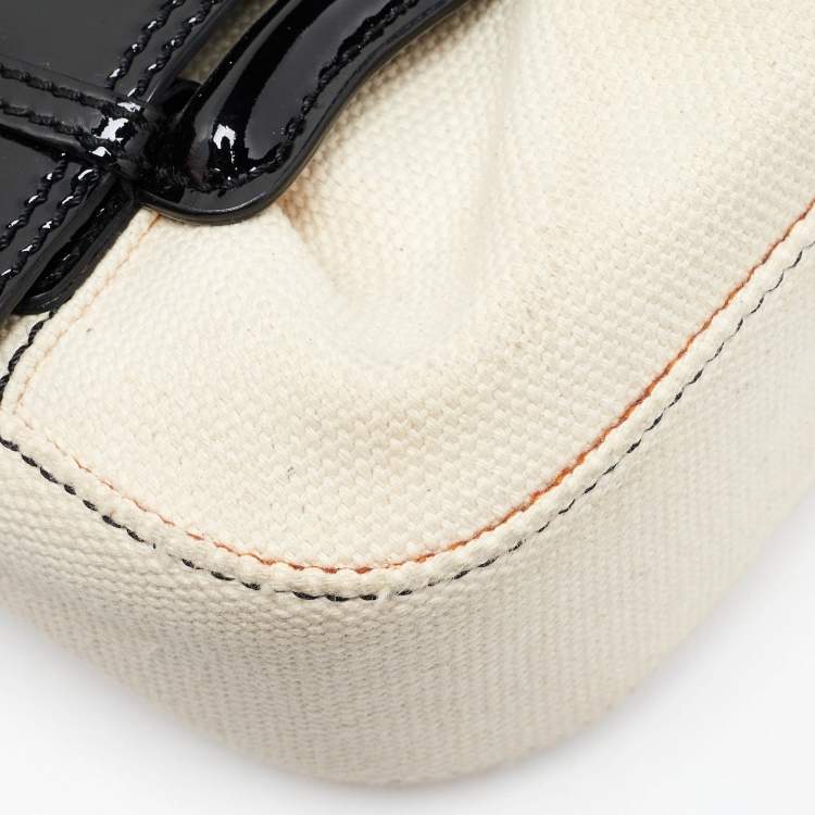 Pre Owned Fendi Cream/Black Canvas and Patent Leather B Shoulder Bag