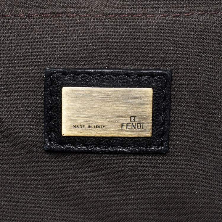 Pre Owned Fendi Cream/Black Canvas and Patent Leather B Shoulder Bag
