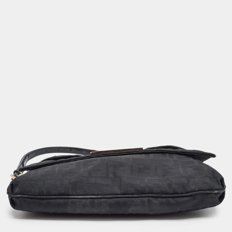 Pre Owned Fendi Black Zucca Canvas and Patent Leather Mia Flap Bag
