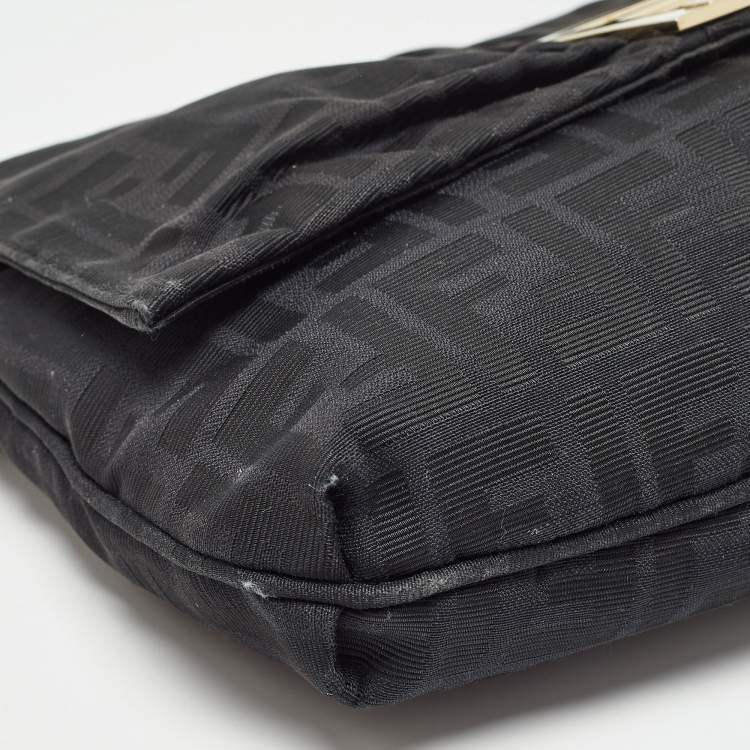 Pre Owned Fendi Black Zucca Canvas and Patent Leather Mia Flap Bag