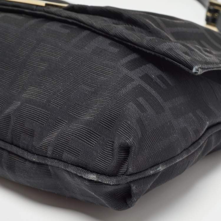 Pre Owned Fendi Black Zucca Canvas and Patent Leather Mia Flap Bag