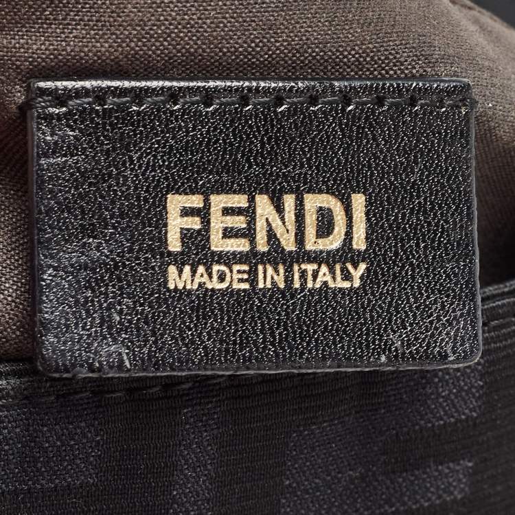 Pre Owned Fendi Black Zucca Canvas and Patent Leather Mia Flap Bag
