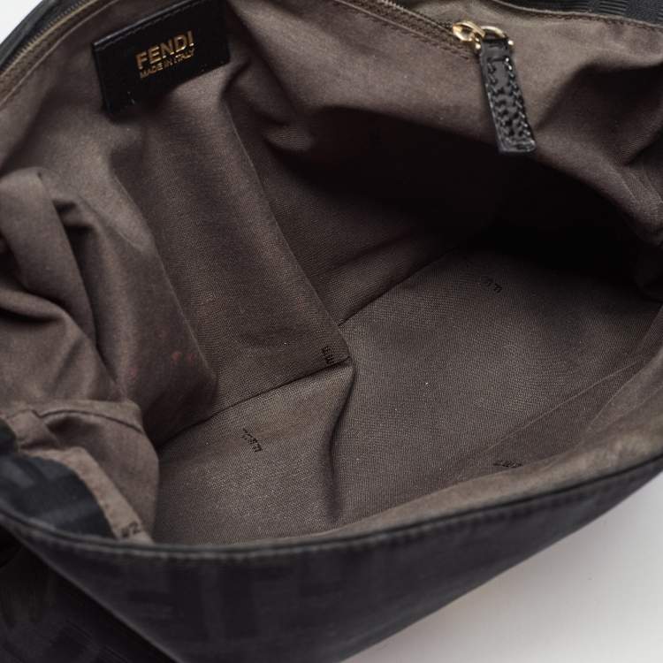 Pre Owned Fendi Black Zucca Canvas and Patent Leather Mia Flap Bag
