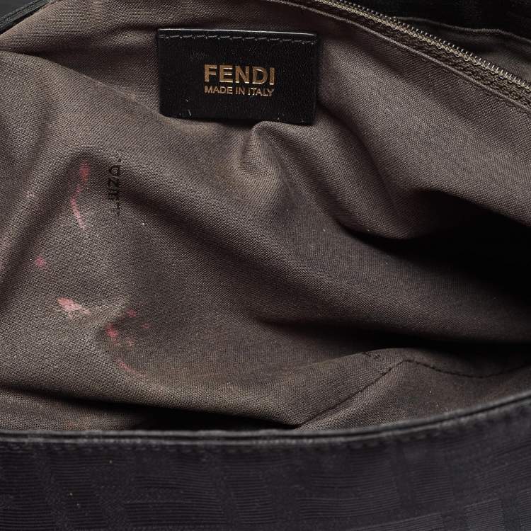 Pre Owned Fendi Black Zucca Canvas and Patent Leather Mia Flap Bag