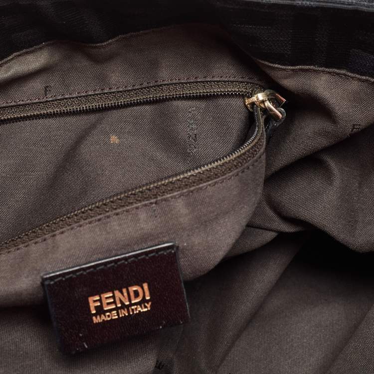 Pre Owned Fendi Black Zucca Canvas and Patent Leather Mia Flap Bag