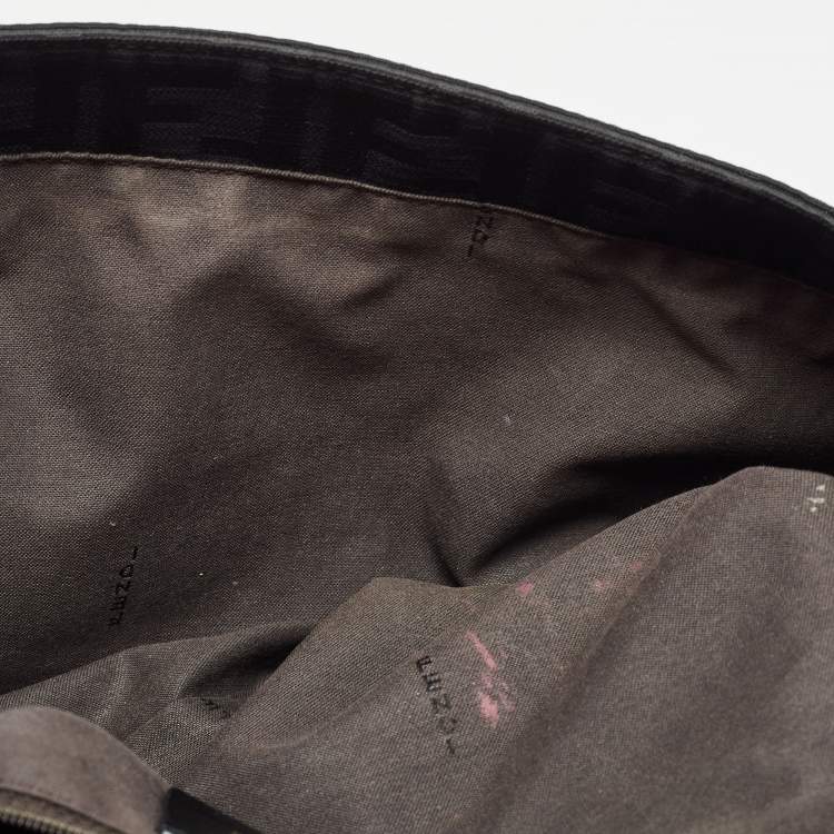 Pre Owned Fendi Black Zucca Canvas and Patent Leather Mia Flap Bag