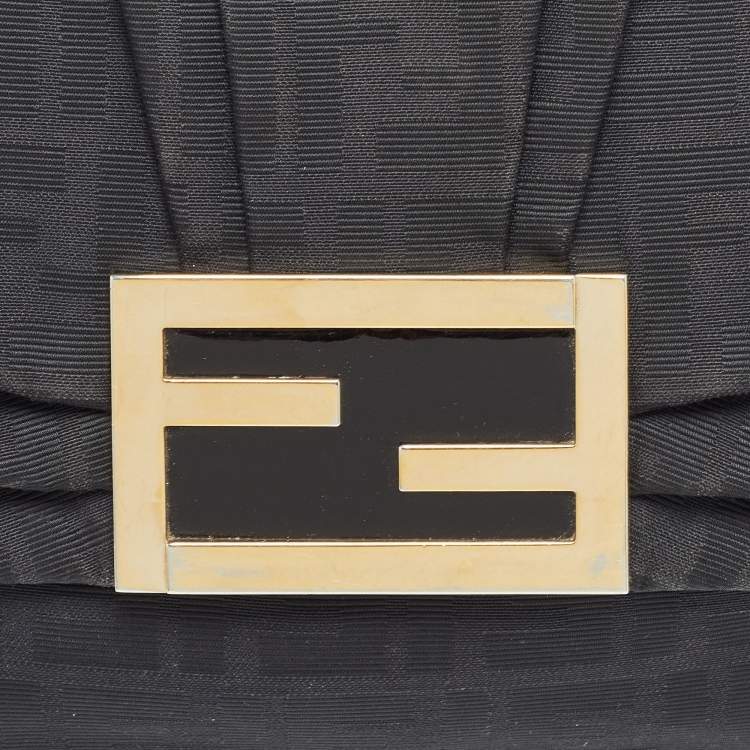 Pre Owned Fendi Black Zucca Canvas and Patent Leather Mia Flap Bag