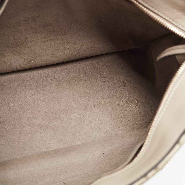 Pre Owned Fendi Beige Zucca Velvet and Leather O'Lock Zipper Top Handle Bag