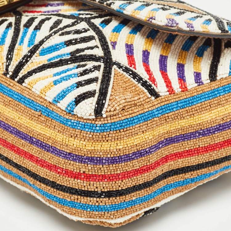 Pre Owned Fendi Multicolor Peacock Motif Beaded Baguette Bag