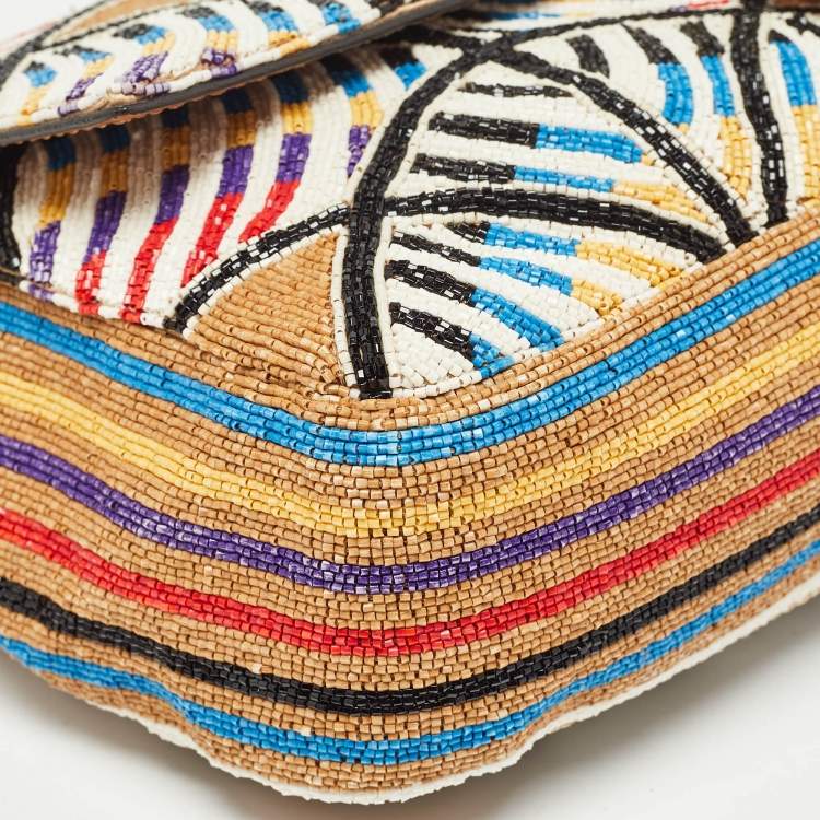 Pre Owned Fendi Multicolor Peacock Motif Beaded Baguette Bag