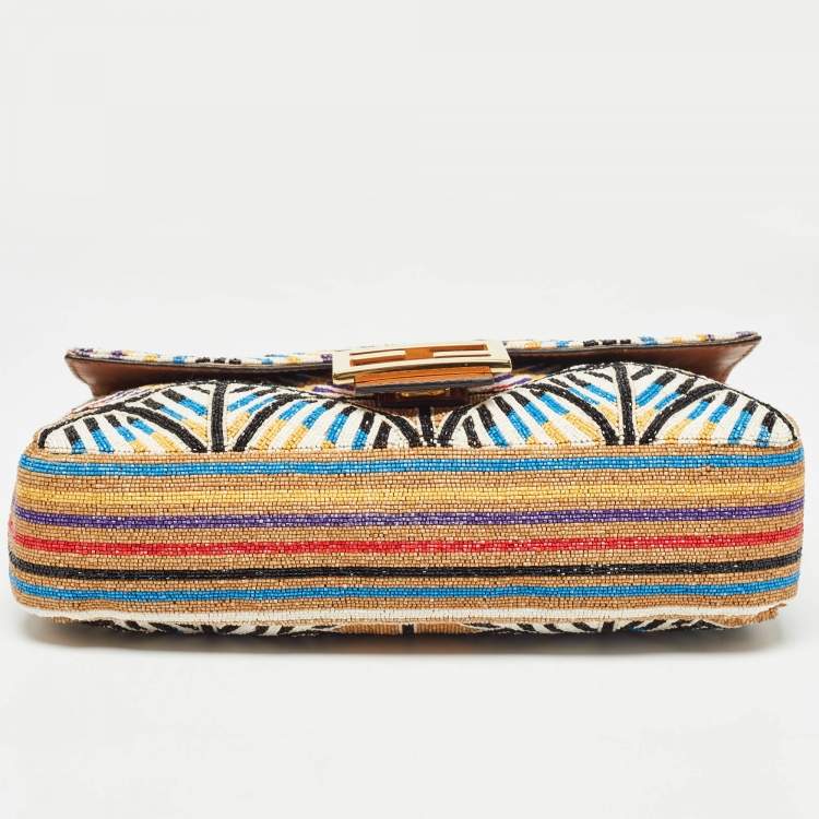 Pre Owned Fendi Multicolor Peacock Motif Beaded Baguette Bag