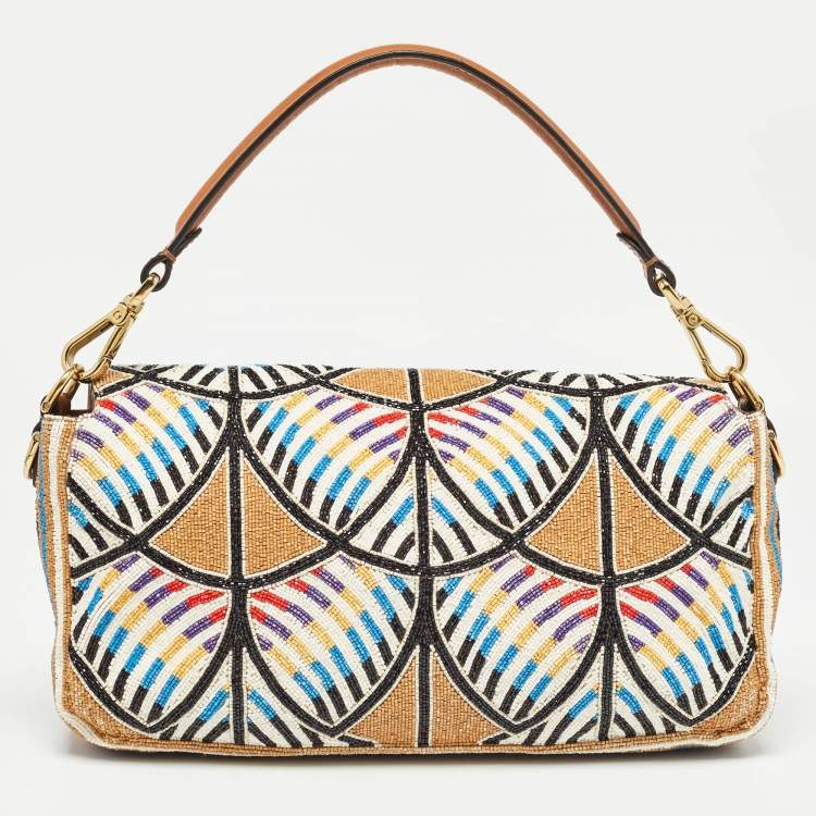 Pre Owned Fendi Multicolor Peacock Motif Beaded Baguette Bag