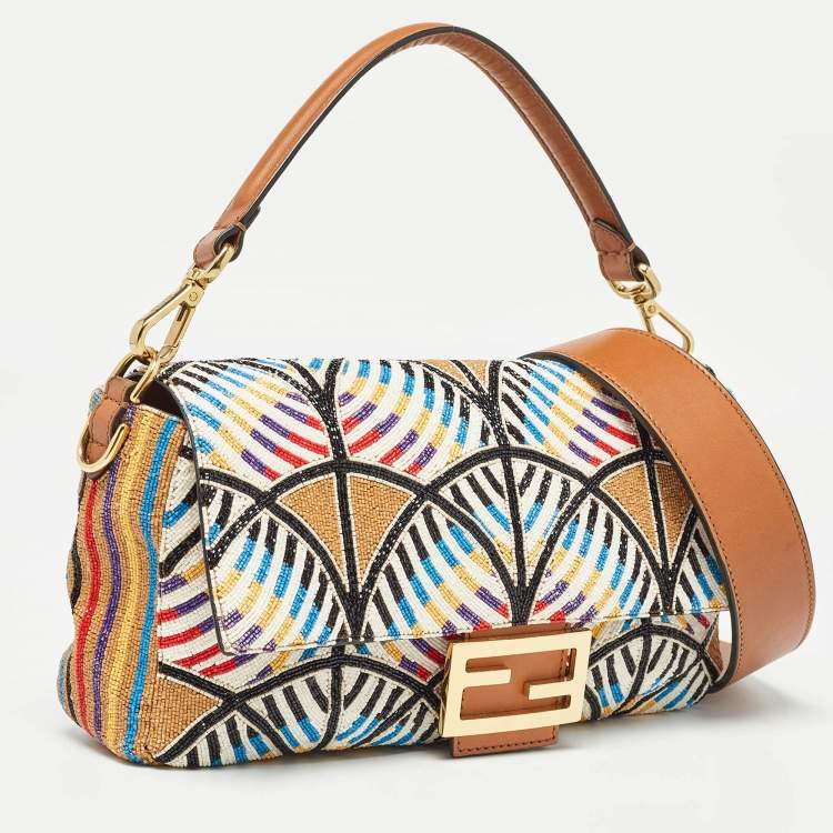 Pre Owned Fendi Multicolor Peacock Motif Beaded Baguette Bag