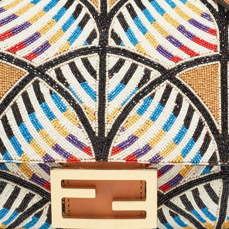 Pre Owned Fendi Multicolor Peacock Motif Beaded Baguette Bag