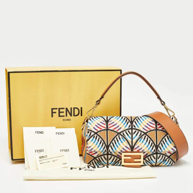 Pre Owned Fendi Multicolor Peacock Motif Beaded Baguette Bag