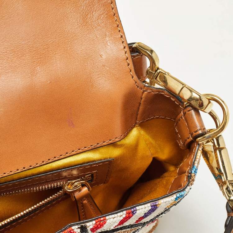 Pre Owned Fendi Multicolor Peacock Motif Beaded Baguette Bag