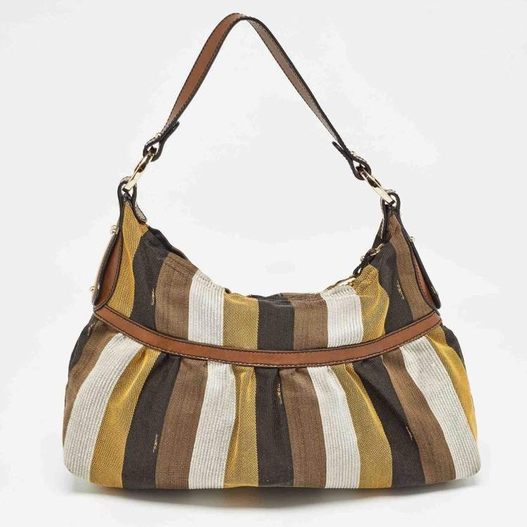 Pre Owned Fendi Multicolor Pequin Stripe Canvas and Leather Chef Hobo