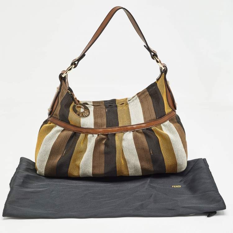 Pre Owned Fendi Multicolor Pequin Stripe Canvas and Leather Chef Hobo