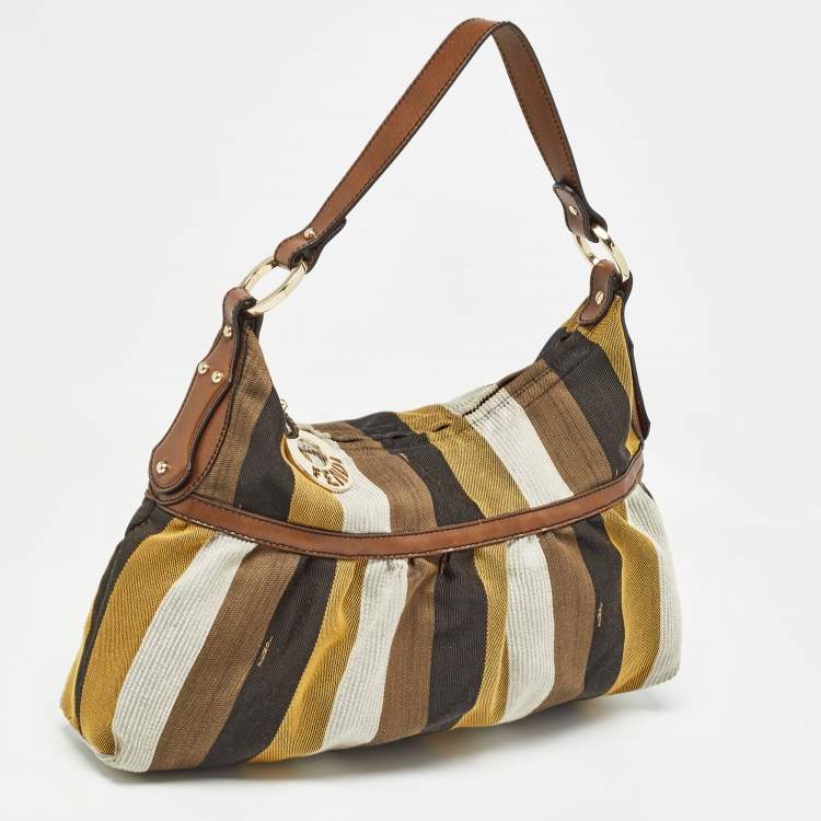 Pre Owned Fendi Multicolor Pequin Stripe Canvas and Leather Chef Hobo