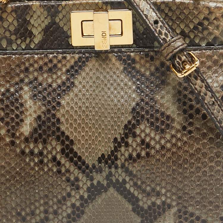 مملوكة مسبقًا Fendi Olive Green Python Mini Peekaboo Top Handle Bag
