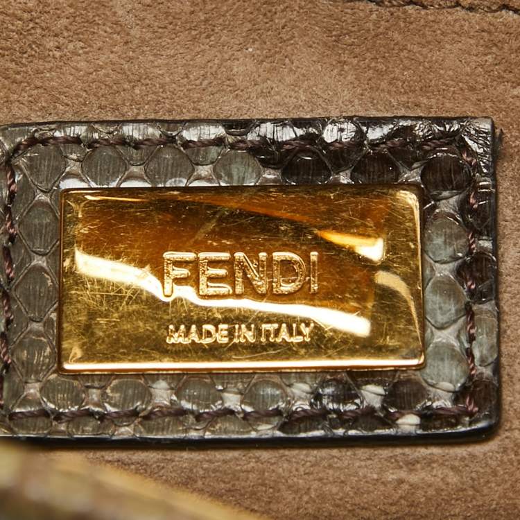 مملوكة مسبقًا Fendi Olive Green Python Mini Peekaboo Top Handle Bag