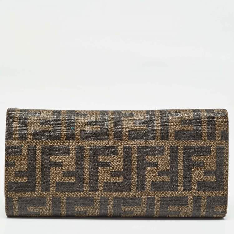 Pre Owned Fendi Tobacco Zucca Coated Canvas Trifold Flap Continental Wallet