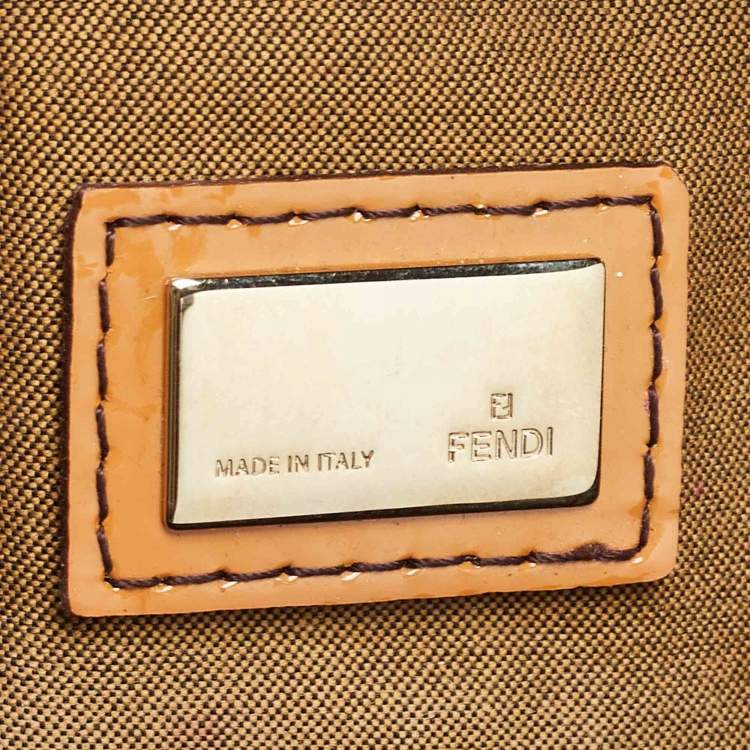 Pre Owned Fendi Tobacco Zucca Canvas and Patent Leather Embroidered Chef Shoulder Bag