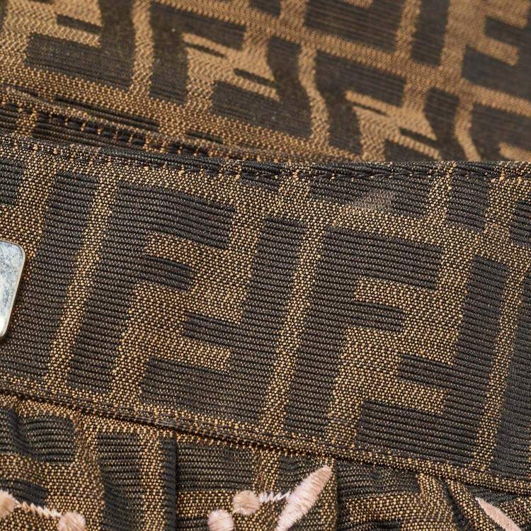 Pre Owned Fendi Tobacco Zucca Canvas and Patent Leather Embroidered Chef Shoulder Bag