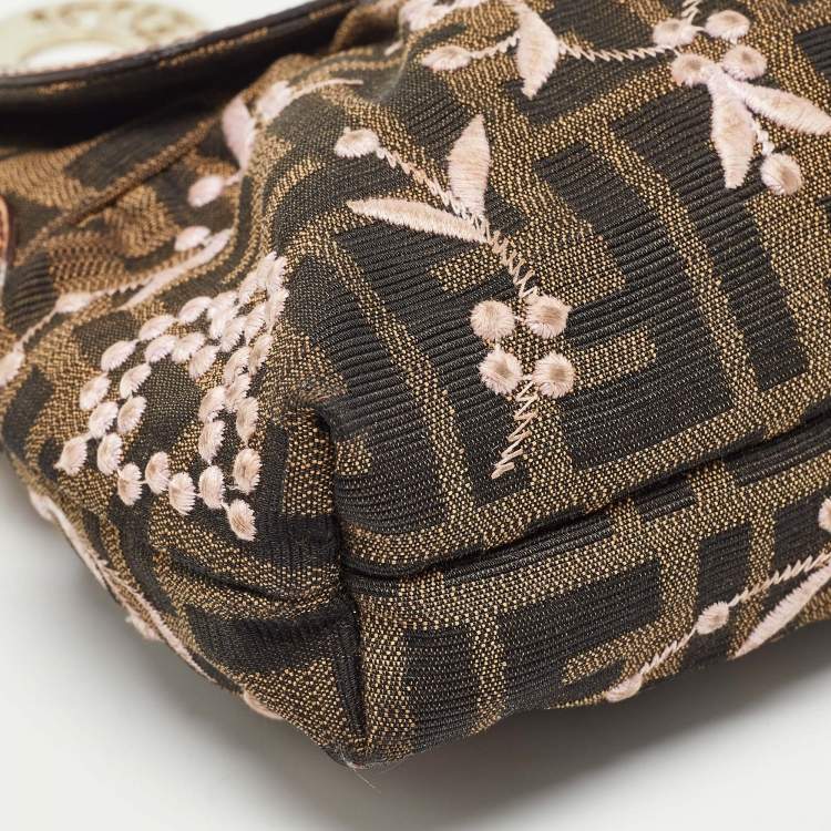 Pre Owned Fendi Tobacco Zucca Canvas and Patent Leather Embroidered Chef Shoulder Bag