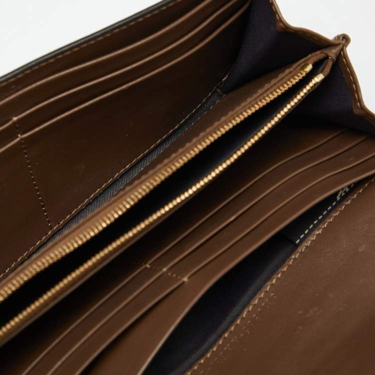 Pre Owned Fendi Tobacco Zucca Embossed Leather Flap Wallet on Chain