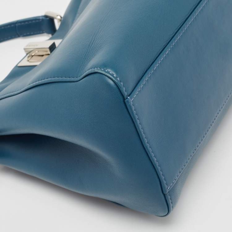 Pre Owned Fendi Teal Blue Leather Mini Peekaboo Top Handle Bag