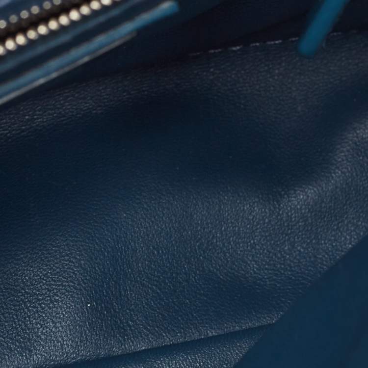 Pre Owned Fendi Teal Blue Leather Mini Peekaboo Top Handle Bag
