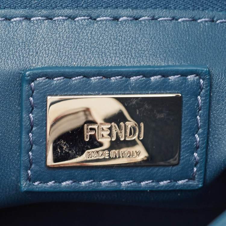 Pre Owned Fendi Teal Blue Leather Mini Peekaboo Top Handle Bag